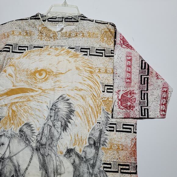Vintage Native American Shirt Adult XL All Over Print Horse Indian Single Stitch - Picture 7 of 16